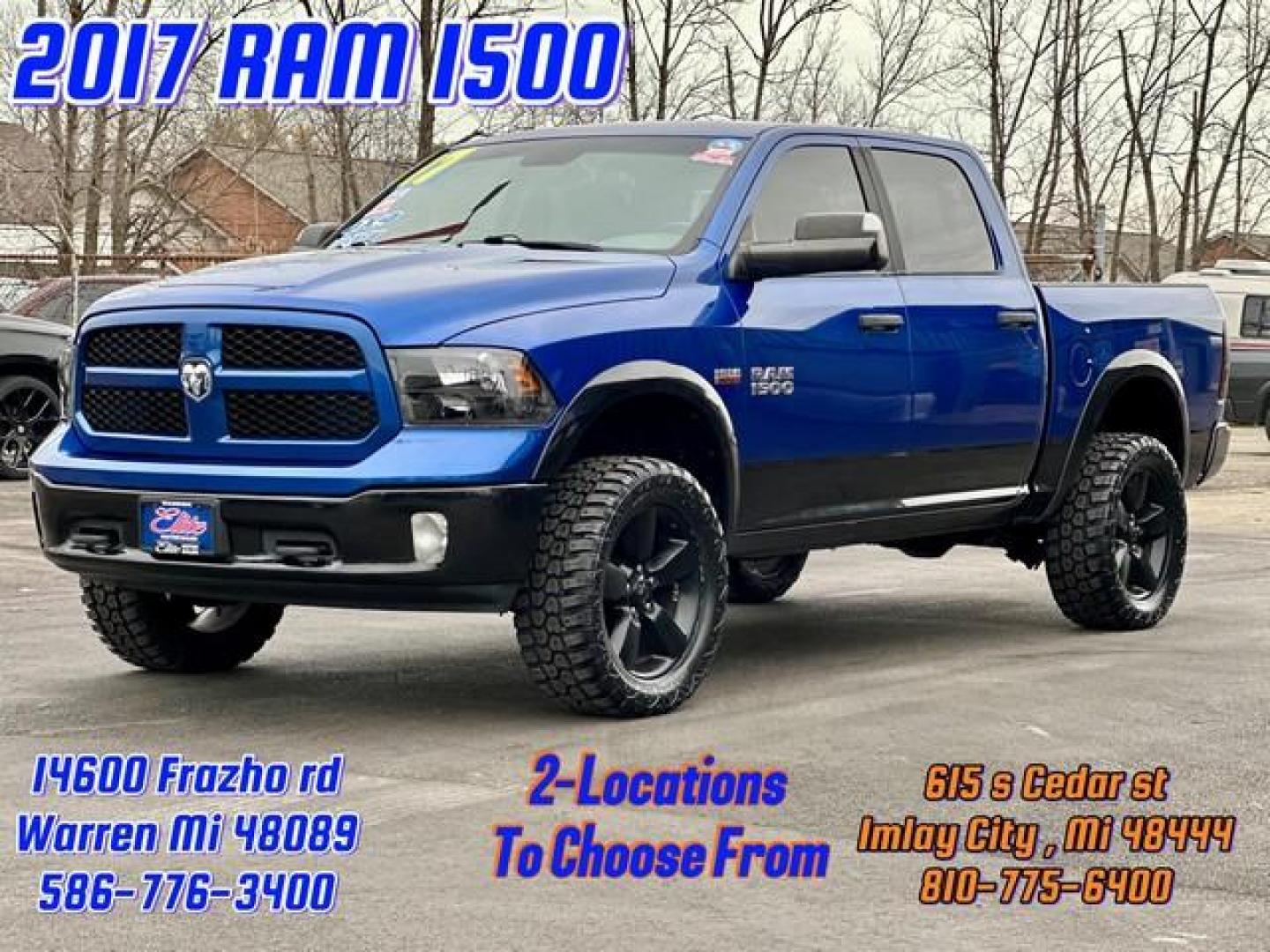 2017 BLUE RAM 1500 (1C6RR7LT1HS) with an V8,5.7L(345 CID),OHV engine, AUTOMATIC transmission, located at 14600 Frazho Road, Warren, MI, 48089, (586) 776-3400, 42.485996, -82.974220 - Photo#0