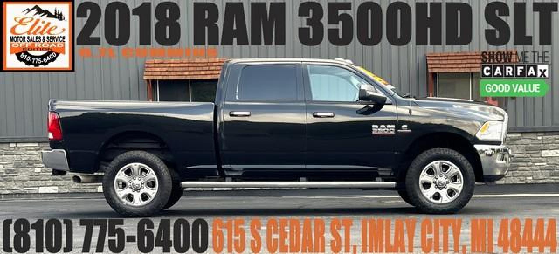 2018 BLACK RAM 3500 (3C63R3DL8JG) with an L6,6.7L(408 CID),OHV engine, AUTOMATIC transmission, located at 14600 Frazho Road, Warren, MI, 48089, (586) 776-3400, 42.485996, -82.974220 - Photo#0