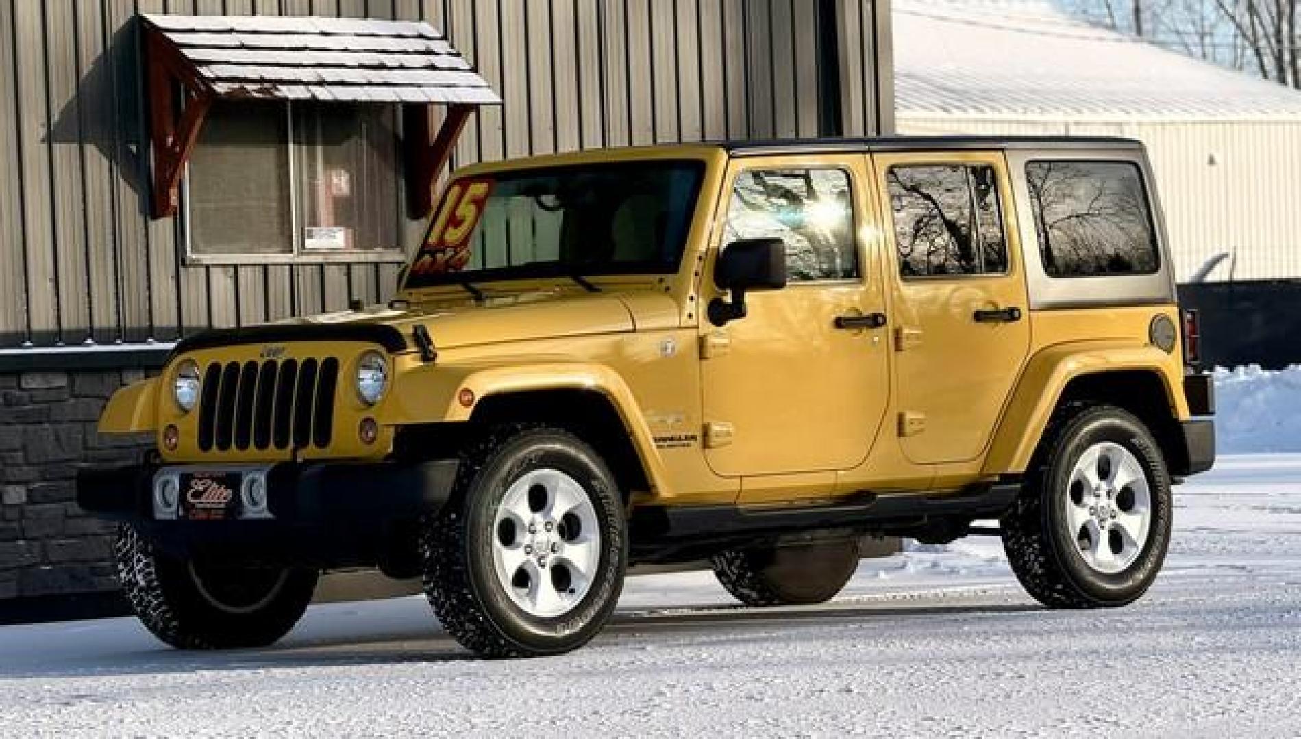 2015 YELLOW JEEP WRANGLER (1C4BJWEGXFL) with an V6,3.6L(220 CID),DOHC engine, AUTOMATIC transmission, located at 14600 Frazho Road, Warren, MI, 48089, (586) 776-3400, 42.485996, -82.974220 - Photo#3