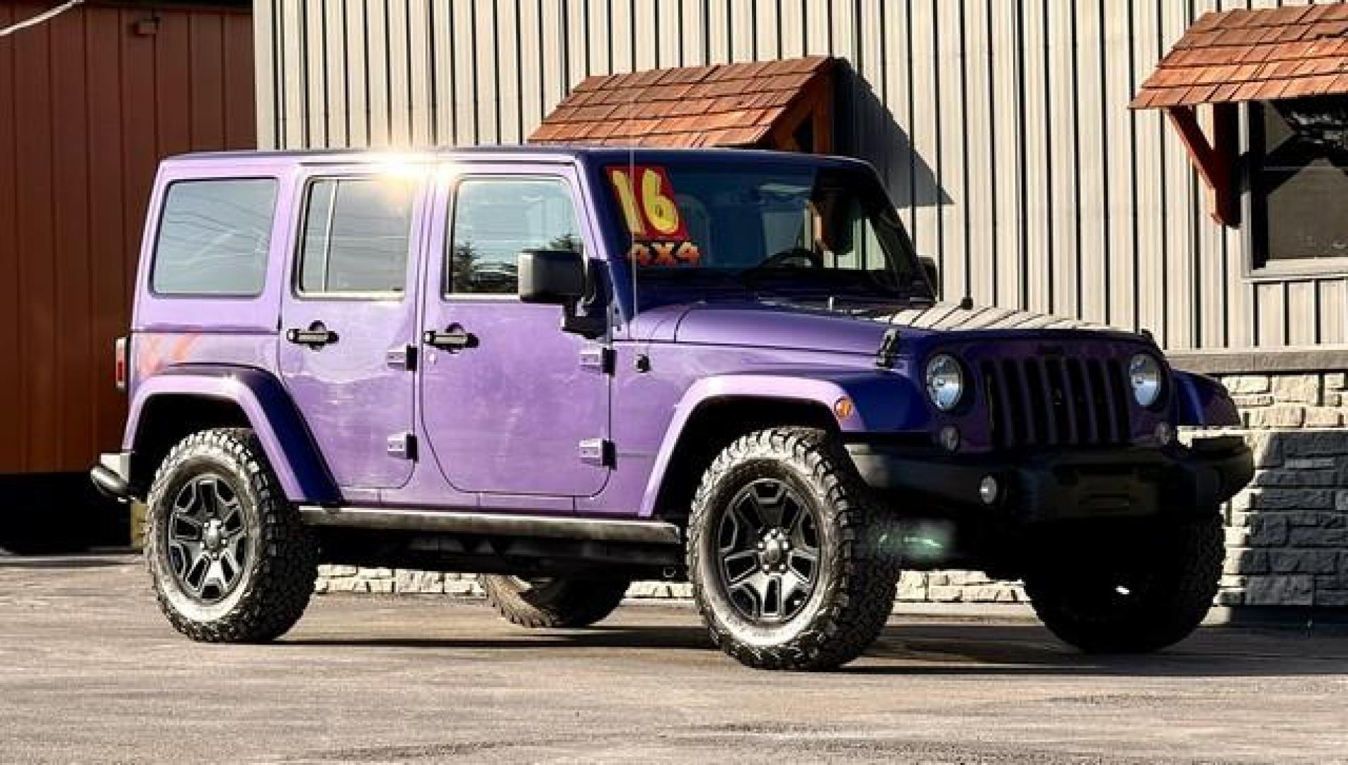 2016 PURPLE JEEP WRANGLER (1C4BJWEG1GL) with an V6,3.6L(220 CID),DOHC engine, AUTOMATIC transmission, located at 14600 Frazho Road, Warren, MI, 48089, (586) 776-3400, 42.485996, -82.974220 - Photo#4
