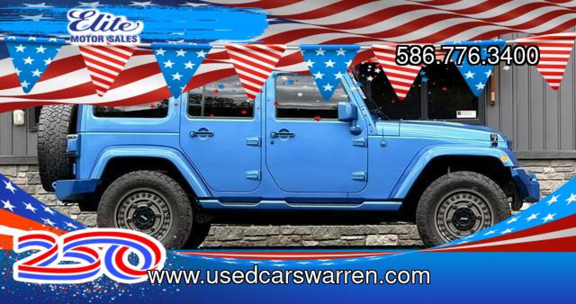 2015 HYDRO BLUE JEEP WRANGLER (1C4BJWEG0FL) with an V6,3.6L(220 CID),DOHC engine, AUTOMATIC transmission, located at 14600 Frazho Road, Warren, MI, 48089, (586) 776-3400, 42.485996, -82.974220- Photo#0