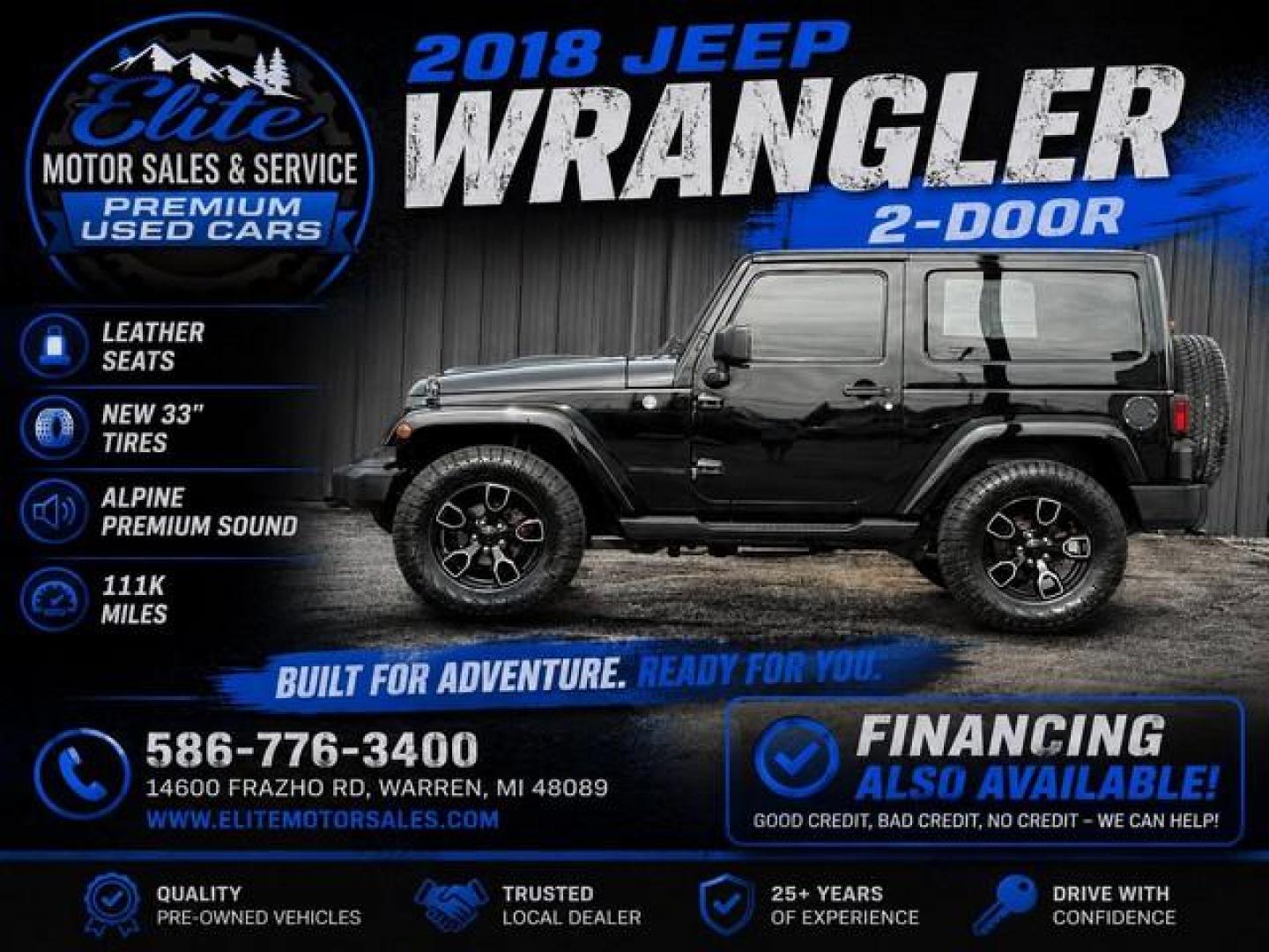 2018 BLACK JEEP WRANGLER JK (1C4AJWBG4JL) with an V6,3.6L(220 CID),DOHC engine, AUTOMATIC transmission, located at 14600 Frazho Road, Warren, MI, 48089, (586) 776-3400, 42.485996, -82.974220 - Photo#0