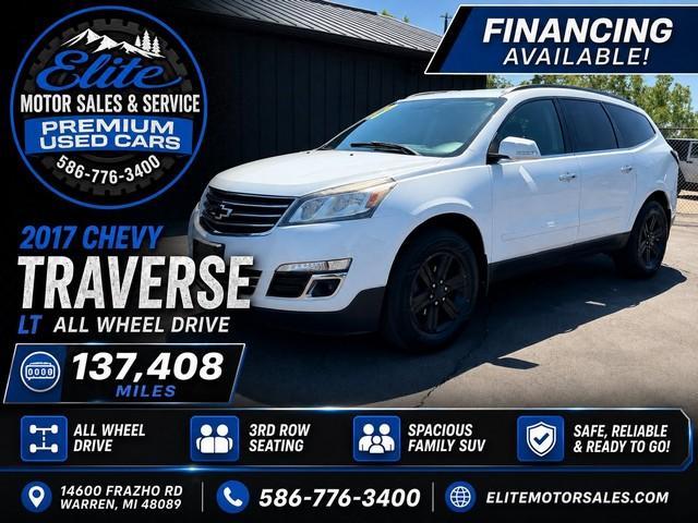 2017 WHITE /BLACK CHEVROLET TRAVERSE LT (1GNKVGKD3HJ) with an V6,3.6L(217 CID),DOHC engine, AUTOMATIC transmission, located at 14600 Frazho Road, Warren, MI, 48089, (586) 776-3400, 42.485996, -82.974220 - 2017 Chevrolet Traverse LT – Financing Available for Everyone! Looking for a reliable, spacious, and family-friendly SUV? This 2017 Chevrolet Traverse LT delivers the comfort, performance, and versatility you need. Whether you're upgrading your daily driver or need extra room for the family, th- Photo#0