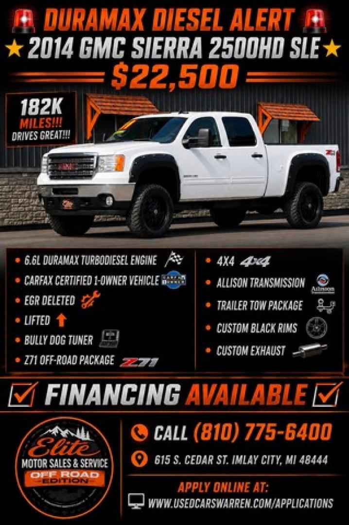 2014 WHITE GMC SIERRA 2500 HD (1GT120C87EF) with an V8,6.6L(403 CID),OHV engine, AUTOMATIC transmission, located at 14600 Frazho Road, Warren, MI, 48089, (586) 776-3400, 42.485996, -82.974220- Photo#0