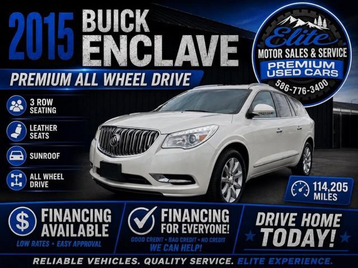 2015 WHITE BUICK ENCLAVE (5GAKVCKD6FJ) with an V6,3.6L(217 CID),DOHC engine, AUTOMATIC transmission, located at 14600 Frazho Road, Warren, MI, 48089, (586) 776-3400, 42.485996, -82.974220- Photo#0