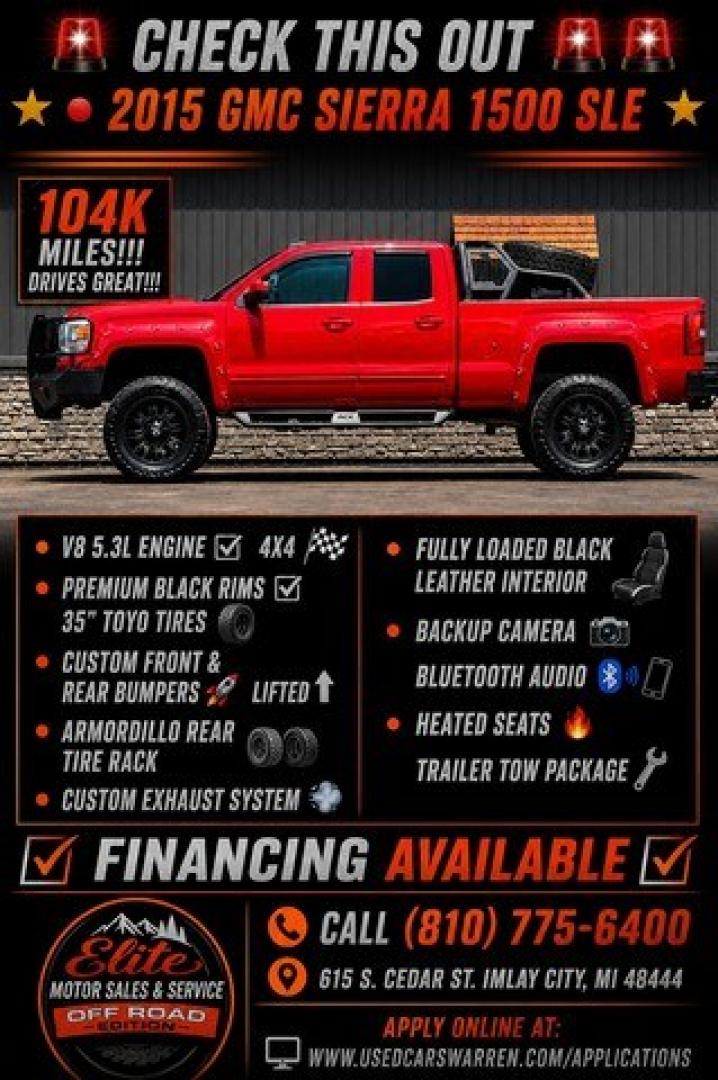 2015 RED GMC SIERRA 1500 (1GTV2UEC2FZ) with an V8,5.3L(325 CID),OHV engine, AUTOMATIC transmission, located at 14600 Frazho Road, Warren, MI, 48089, (586) 776-3400, 42.485996, -82.974220- Photo#0