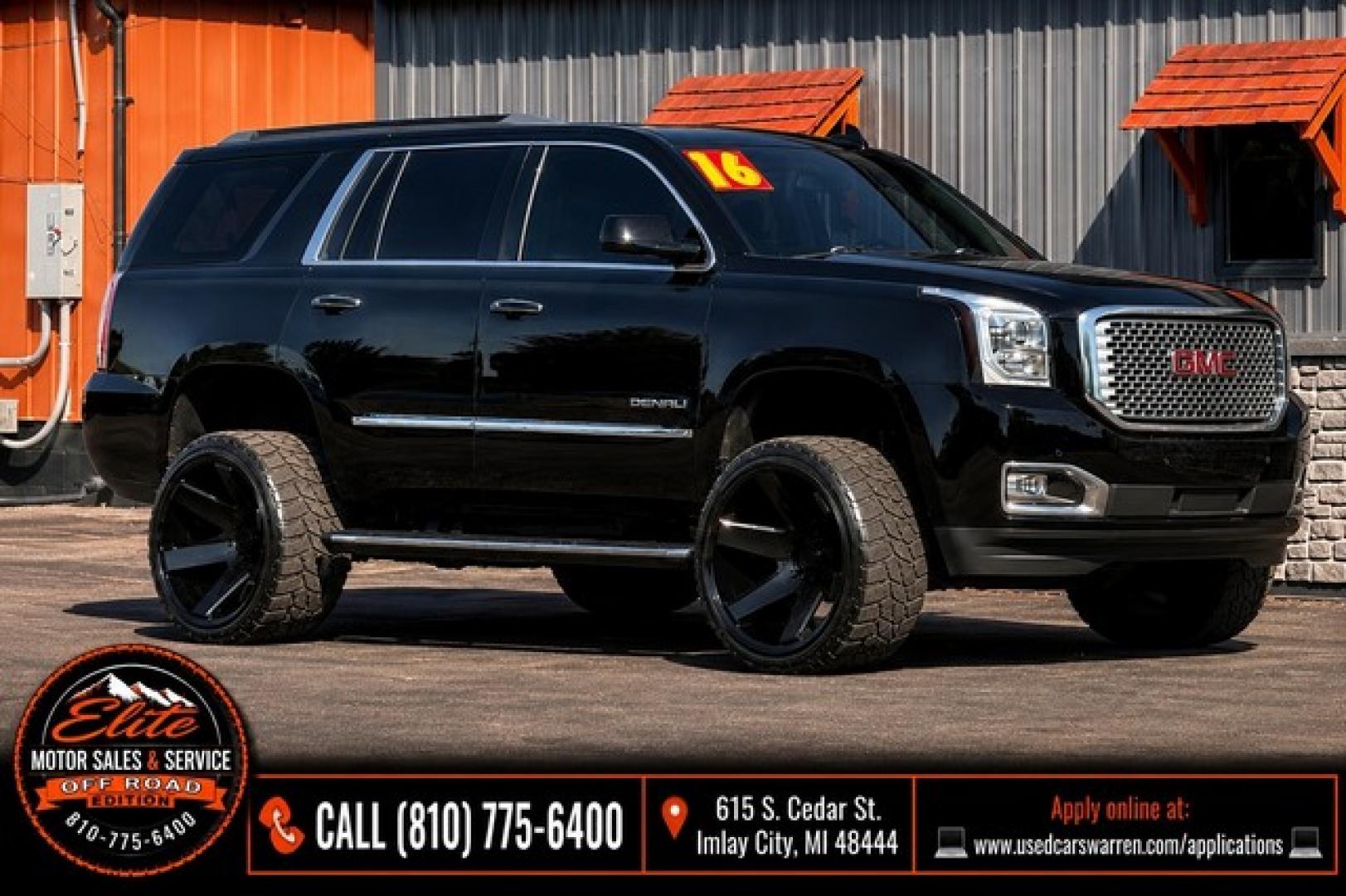 2016 BLACK GMC YUKON DENALI (1GKS2CKJ7GR) with an V8,6.2L(376 CID),OHV engine, AUTOMATIC transmission, located at 14600 Frazho Road, Warren, MI, 48089, (586) 776-3400, 42.485996, -82.974220- Photo#0